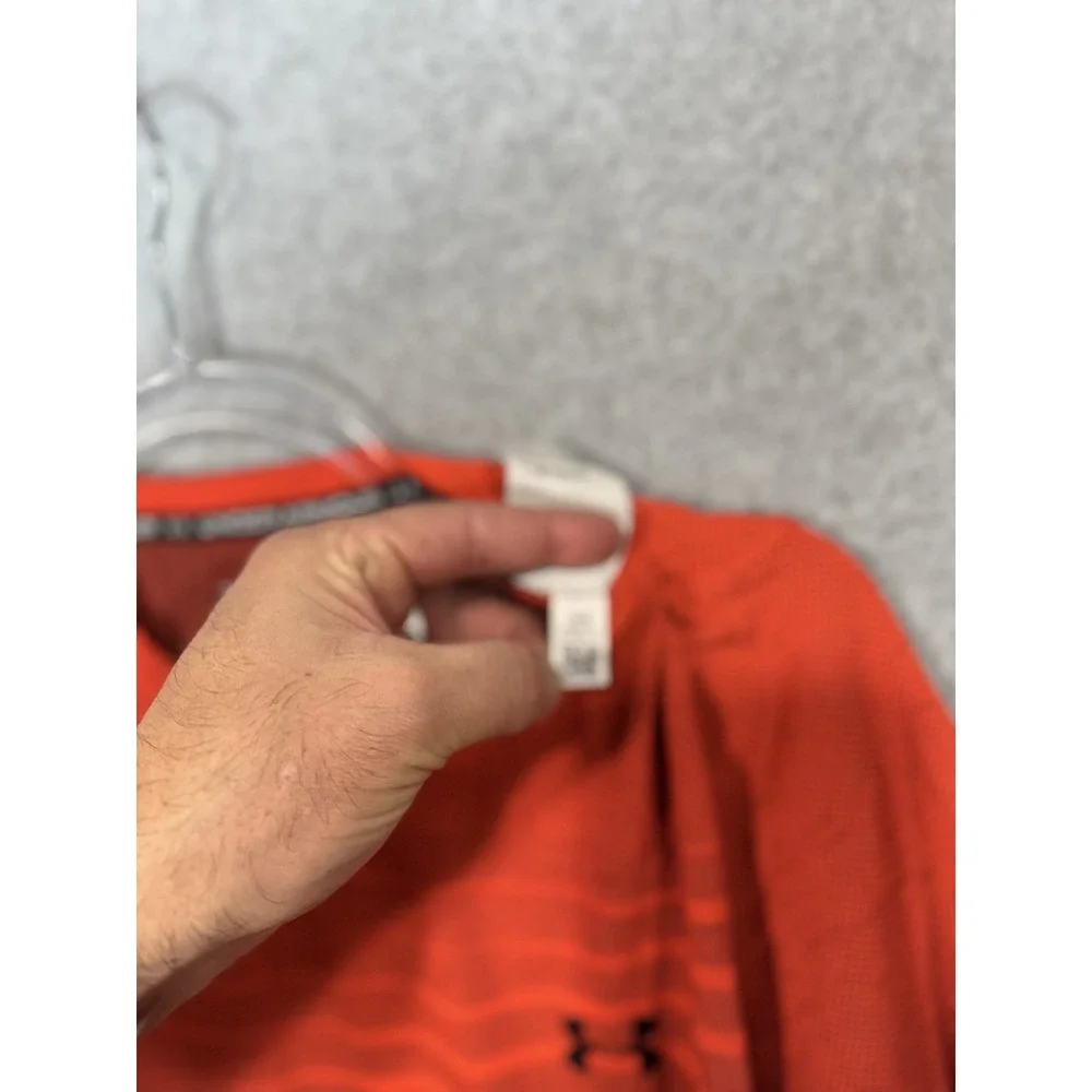 Under Armour Shirt‎ Mens Large Orange Striped Fitted Athletic Performance Tee